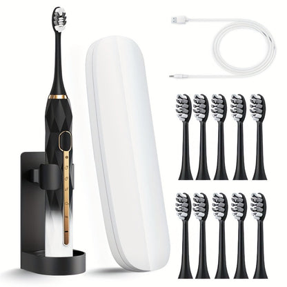 Sonic Electric Toothbrush IPX8 Waterproof USB Rechargeable with 10 Replacement Heads, Intelligent Timer, Travel Case & Charging Base – 5 Colors for Men & Women