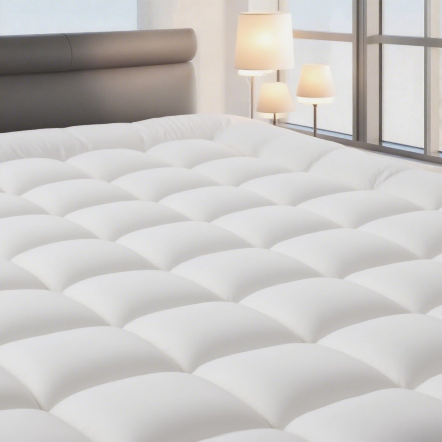 RV Queen Mattress Topper Quilted Pillow Top Mattress Pad Fitted Protector Cooling Breathable Fluffy Soft Cover with 8-21" Deep Pocket for RV Camper Trailer, Black