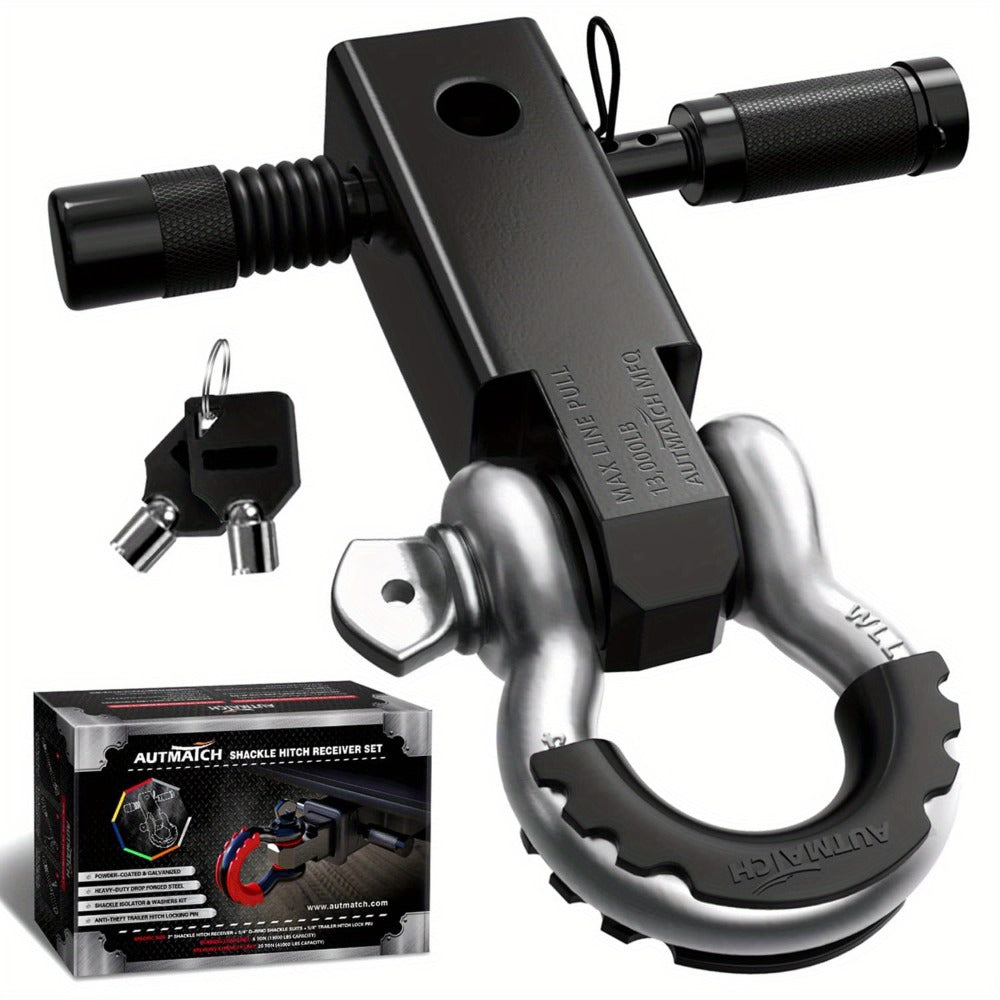Shackle Hitch Receiver Kit 2 Inch – 45,000 lbs Break Strength, Drop-Forged Steel, Lock Pin & D-Ring, Fits Truck RV ATV Boat, 8 Colors, Towing Recovery Set