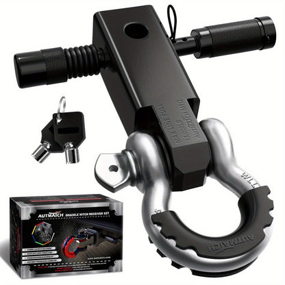 Shackle Hitch Receiver Kit 2 Inch – 45,000 lbs Break Strength, Drop-Forged Steel, Lock Pin & D-Ring, Fits Truck RV ATV Boat, 8 Colors, Towing Recovery Set