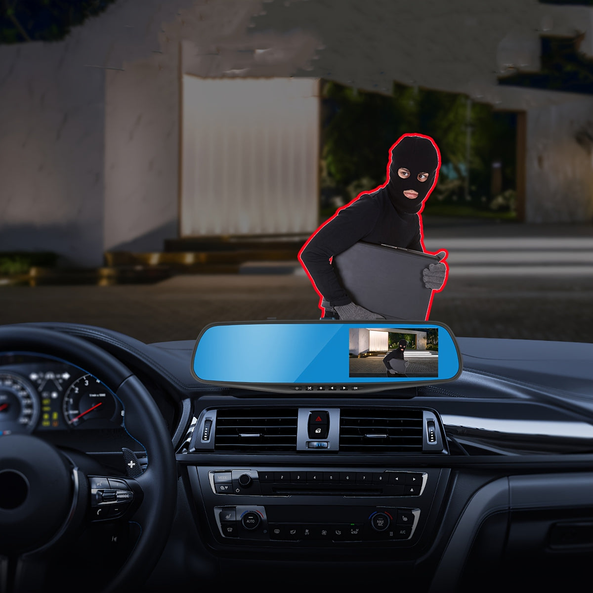 1080P Full HD Dual Lens Car Camera, Front & Rear Interior Cam With Night Vision, 24H Parking Mode, WDR, G-Sensor, Motion Detection, Magnetic Mount, Push Button Control, Smartphone Compatible, Support No Card/32g Card/64g Card Optional