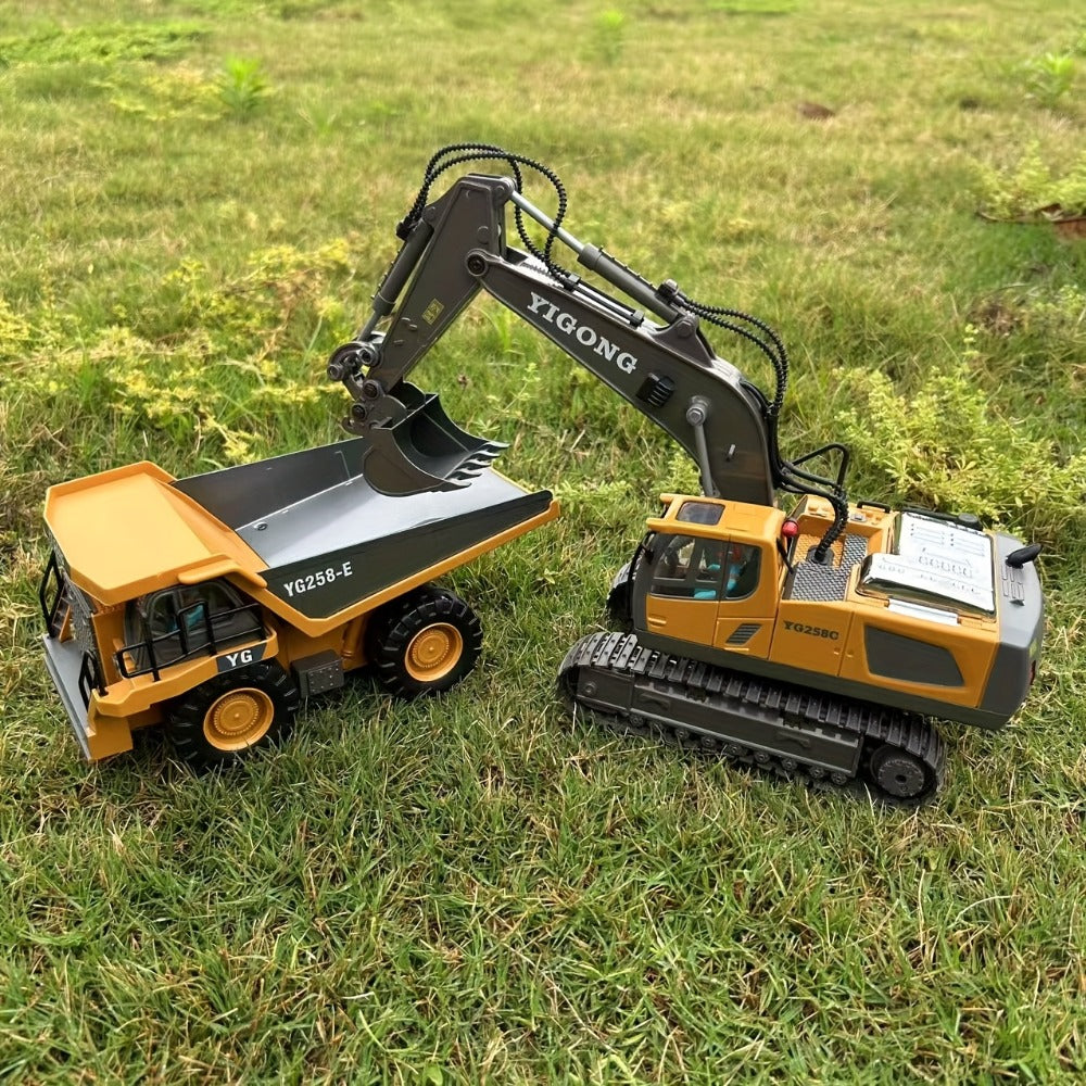 RC Construction Vehicle Set 2-in-1 & 3-in-1 – 2.4G 11-Channel Remote Control Excavator Dump Truck Forklift Bulldozer, Alloy & Plastic Engineering Toy Car Kit for Kids Boys, Birthday Christmas Gift