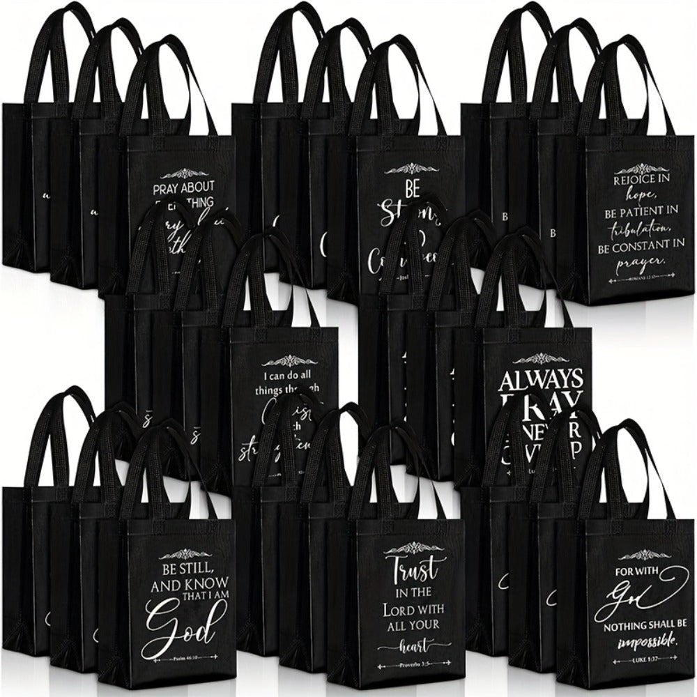 Christian Gift Bags Bulk with Handle – 24/48 Pcs Bible Verse Religious Reusable Bags Medium Size for Church Visitors Baptism Wedding Party Favors Father’s Day Black