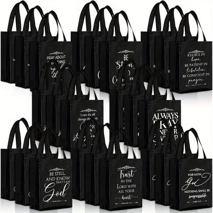 Christian Gift Bags Bulk with Handle – 24/48 Pcs Bible Verse Religious Reusable Bags Medium Size for Church Visitors Baptism Wedding Party Favors Father’s Day Black
