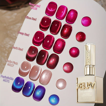 Berry Cat Eye Gel Polish 6 Colors Photo Frame Bottle Magnetic Holographic Reflective Soak Off LED UV – Deep Plum Burgundy Magenta Nail Art Gel for Salon & DIY Manicure, Nail Art Gift for Women