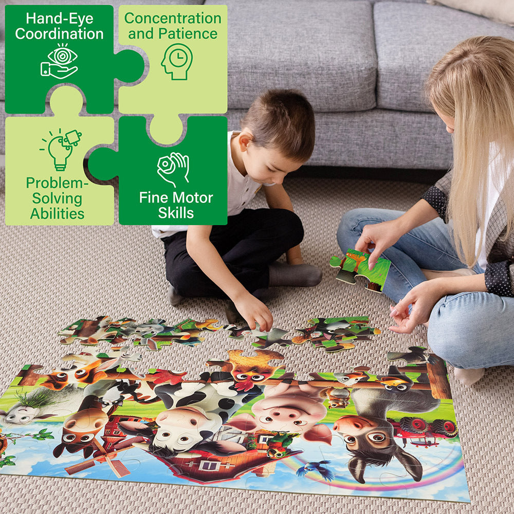 Large Floor Puzzle for Kids Ages 3+ – Chunky Jigsaw Mermaid & Farm Animals, Preschool Educational Toy for Boys & Girls 3 4 5 6 Years Old, Christmas Birthday Easter Gift