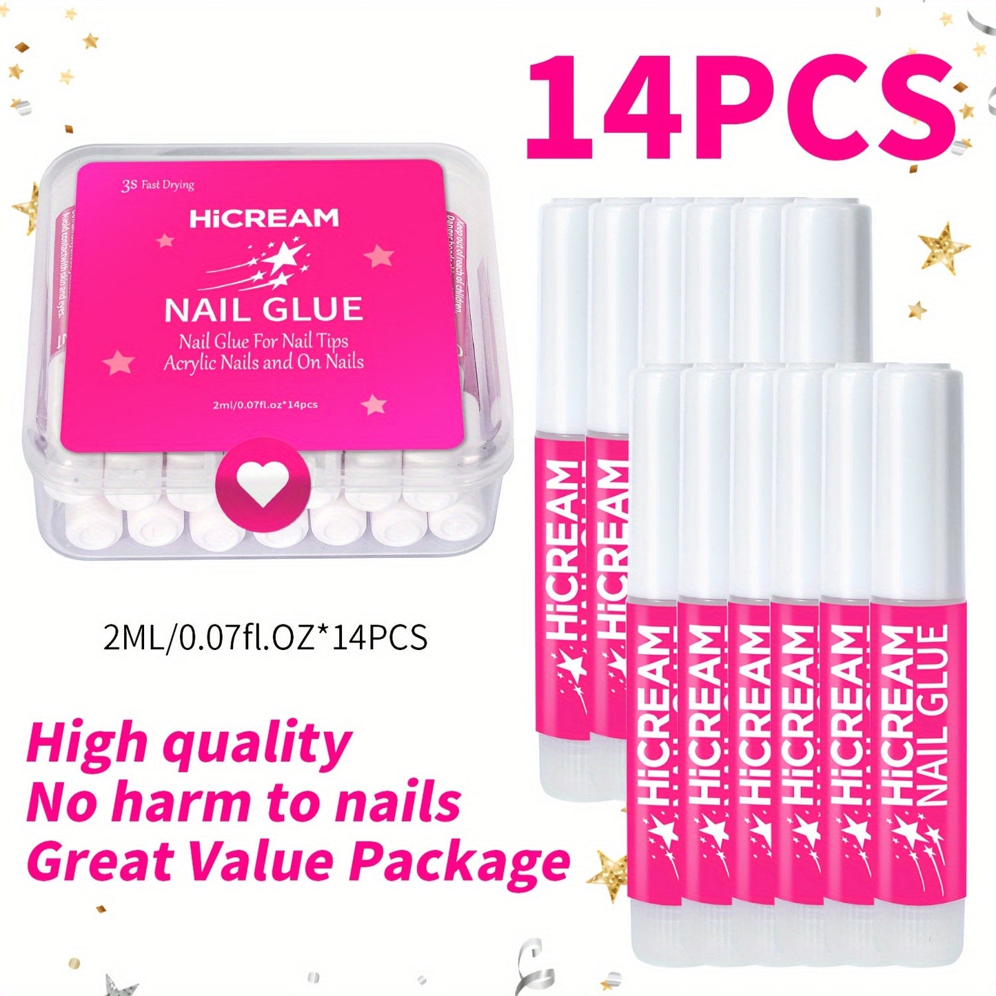 Nail Glue Set for Press On Nails Water Resistant Unscented Brush On Liquid Adhesive DIY Nail Art Enhancement Gel Formula Multi-Pack 14pcs 28pcs