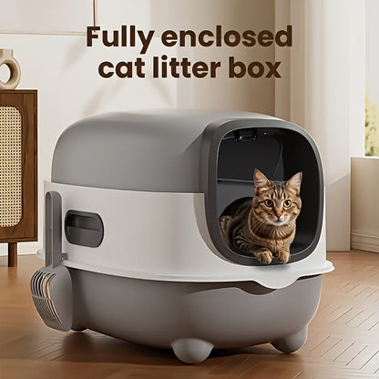 Covered Cat Litter Box with Scoop – Fully Enclosed Hooded Design, Spill-Proof & Odor-Reducing | Easy to Clean, Assemble & Store | Spacious Interior for Small to Medium Cats | Blue, Gray or Purple