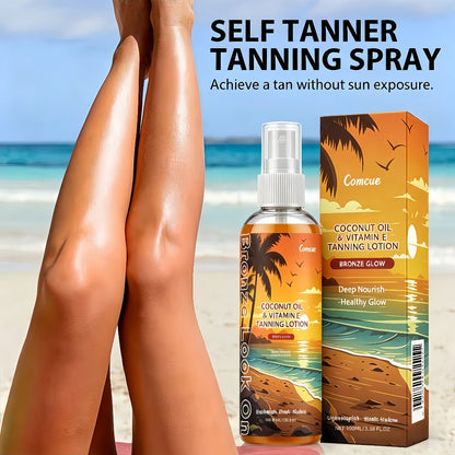 Self Tanning Spray with Coconut Oil 100ml Sunless Tanner for Natural Bronze Glow - Sun-Kissed Complexion Indoor Self Tan Hydrating Nourishing Portable Spray for Women and Men