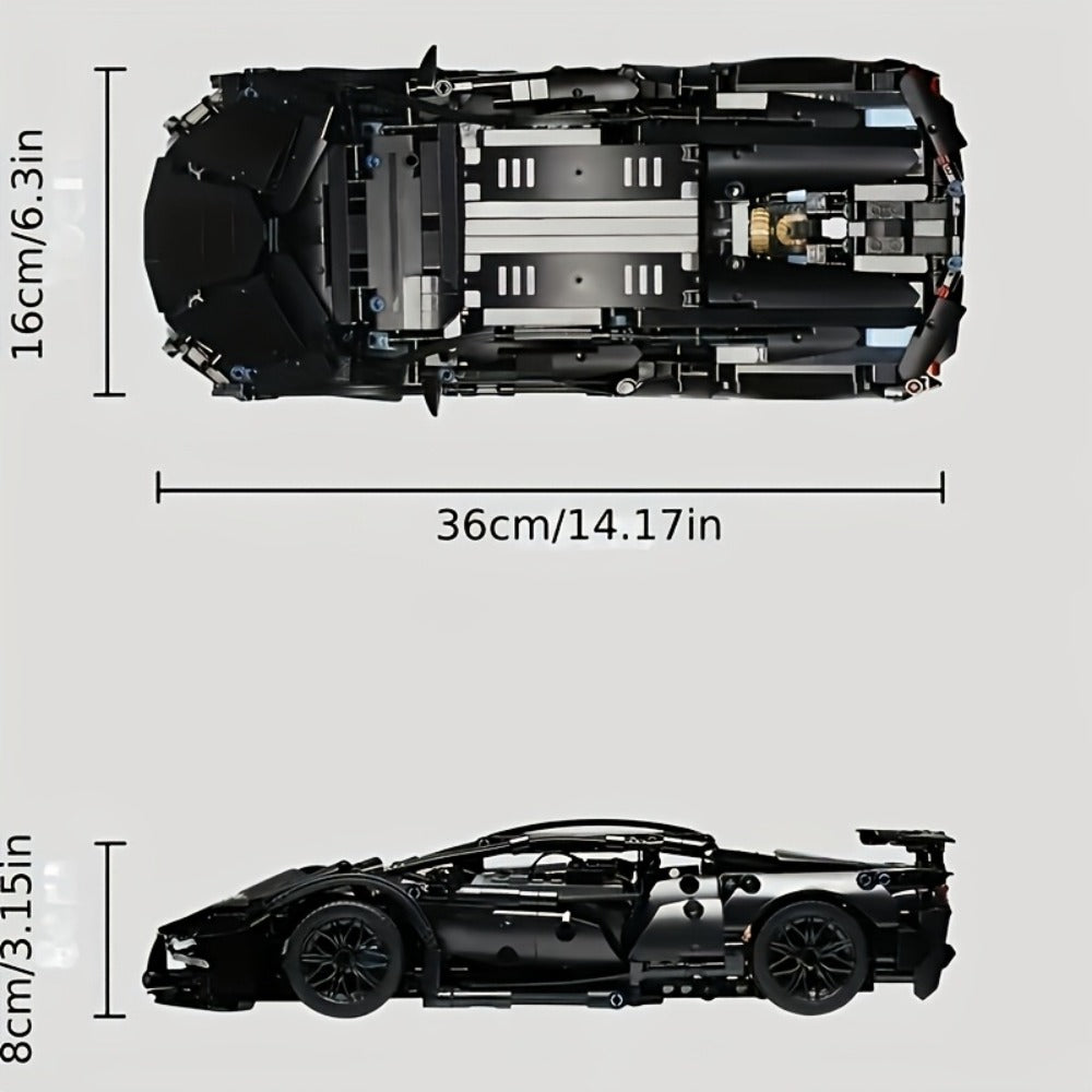 Black Supercar Building Blocks Set 1288 Pcs Limited Edition – Openable Hood Trunk Functional LED Headlights Realistic Engine Advanced Assembly Model Kit Adults Teens Birthday Christmas Gift
