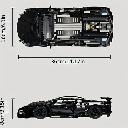 Black Supercar Building Blocks Set 1288 Pcs Limited Edition – Openable Hood Trunk Functional LED Headlights Realistic Engine Advanced Assembly Model Kit Adults Teens Birthday Christmas Gift