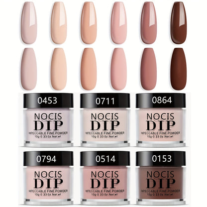 Nude Dipping Powder Set 6 Colors Light Beige Brown Neutral Shades Odorless Acrylic Nail Powder for French Manicure 3D Nail Art Extensions Carving No Lamp Gift for Women