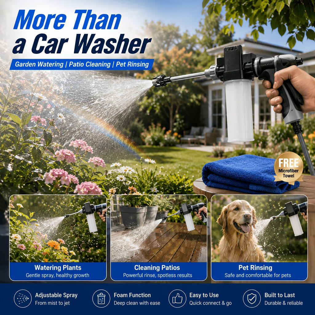 Portable High-Pressure Water Gun with Foam Tank, Adjustable Nozzle, Capable of Providing Powerful Cleaning Force And Can Be Easily Handled by The Elderly. Suitable for Vehicle Cleaning, Pet Cleaning, And Garden Watering