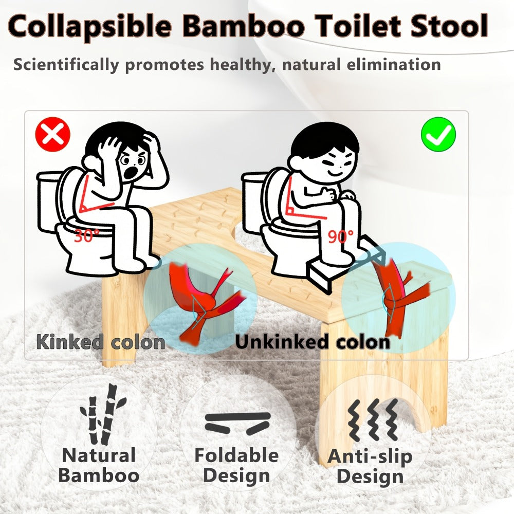 Toilet Stool Foldable Bamboo Squatting Stool – Ergonomic 7-Inch Height for Natural Constipation Relief | Collapsible Non-Slip Bathroom Footstool for Space Saving, Travel & Easy Storage