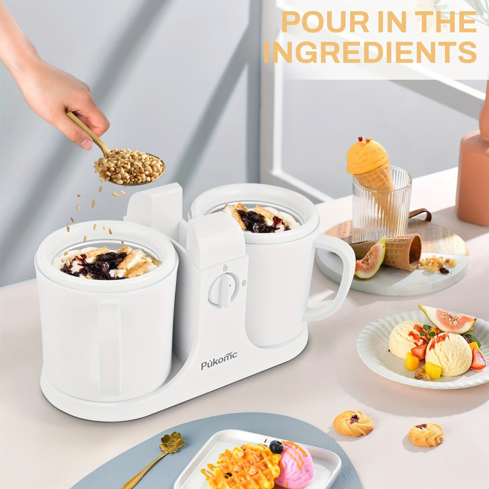 Ice Cream Maker Machine Dual Cup Self-Freezing – Make 2 Flavors Homemade Ice Cream Sorbet Frozen Yogurt at Once, Fast 10-Min Churning, Easy Clean Removable Bowl, Compact Countertop Design