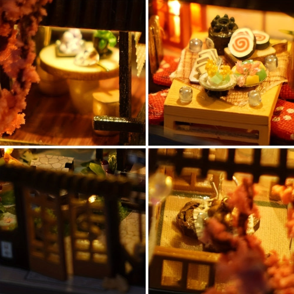 DIY Miniature House Kit – Sakura Garden Villa Wooden Dollhouse with Full Furniture & Accessories, Japanese Cherry Blossom Style, Creative Craft Gift for Adults Teens Women
