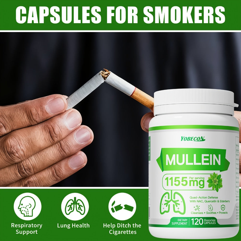 Mullein Lung Cleanse Capsules with NAC 45000mg – Mucus Removal, Dry Cough Relief & Respiratory Support Supplement for Women & Men, Seasonal & Year-Round Immune Health