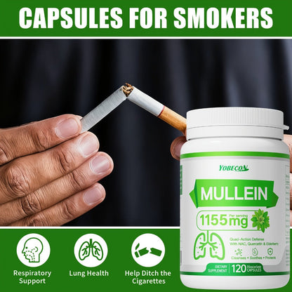 Mullein Lung Cleanse Capsules with NAC 45000mg – Mucus Removal, Dry Cough Relief & Respiratory Support Supplement for Women & Men, Seasonal & Year-Round Immune Health