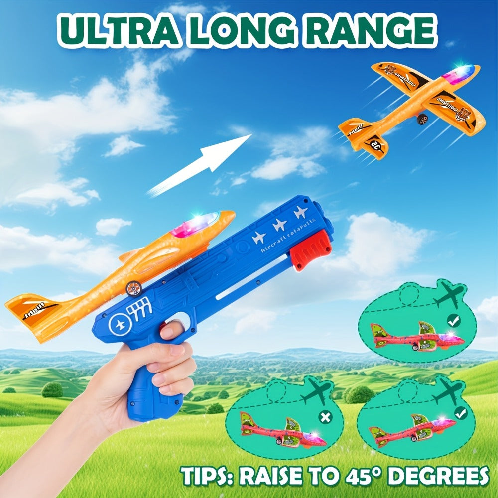 Airplane Launcher Toy Set with 3 Planes & Stickers for Kids Ages 3-12 – 2 Flight Modes Outdoor Flying Game Easy Assembly Birthday Christmas Gift Boys Girls