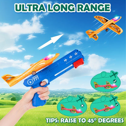 Airplane Launcher Toy Set with 3 Planes & Stickers for Kids Ages 3-12 – 2 Flight Modes Outdoor Flying Game Easy Assembly Birthday Christmas Gift Boys Girls