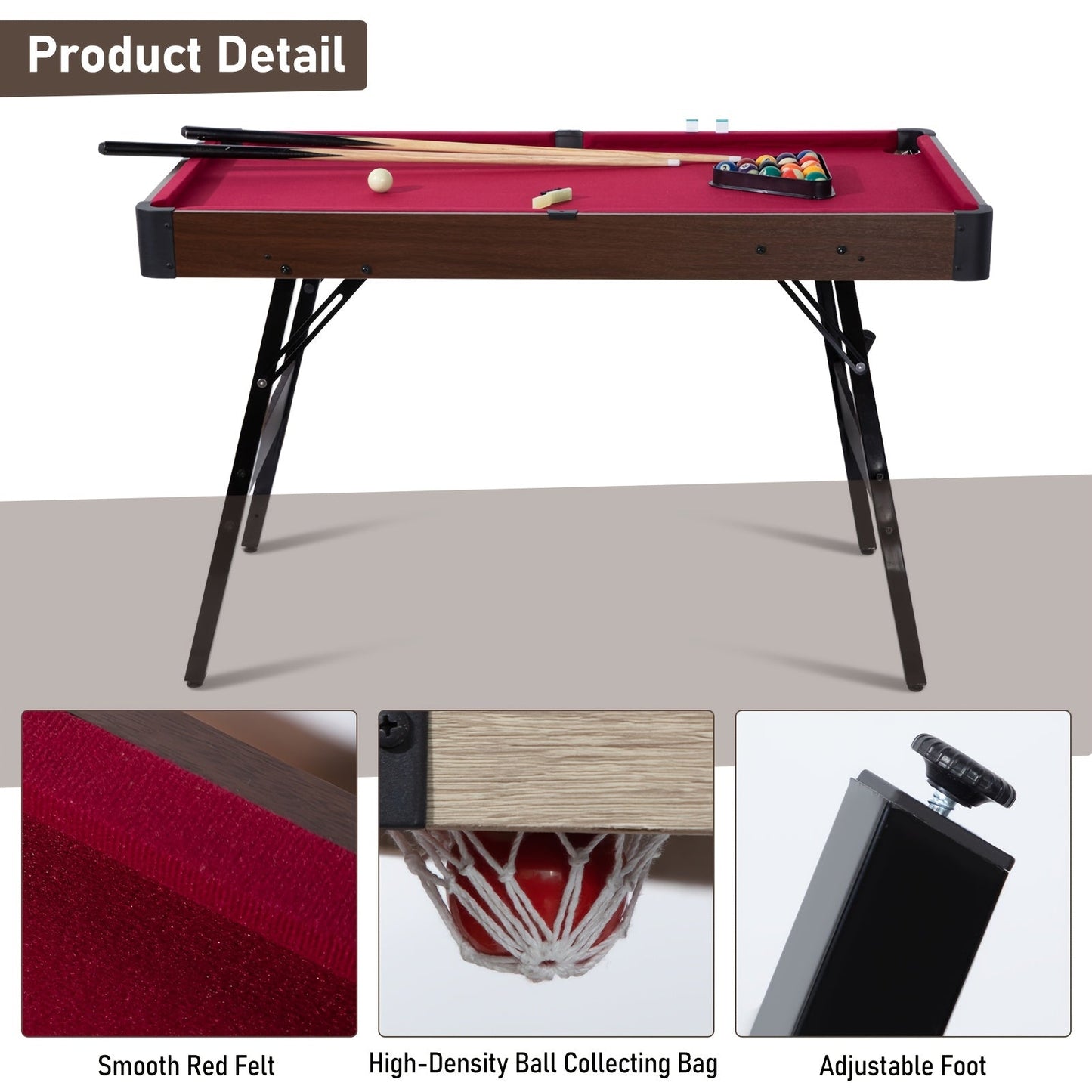 Folding Pool Table 48 Inch – Portable Billiard Table with Locking Legs Balls Cues Triangle Chalk Brush for Home Game Room