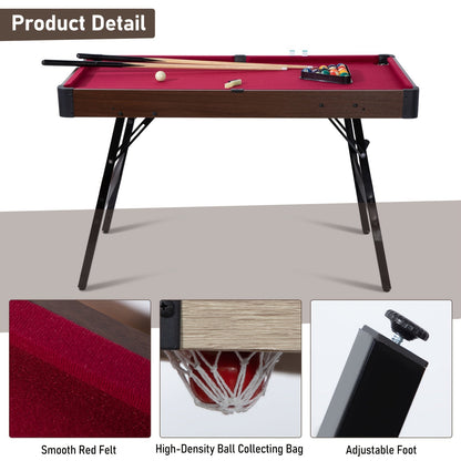 Folding Pool Table 48 Inch – Portable Billiard Table with Locking Legs Balls Cues Triangle Chalk Brush for Home Game Room