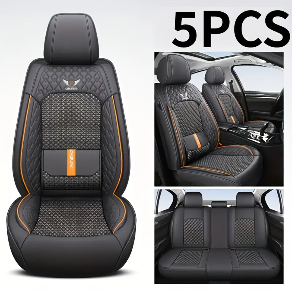 Car Seat Covers Full Set – Faux Leather 5-Seat & 2-Front Options, 3D Diamond Embroidery, Waterproof & Non-Slip for SUVs, Sedans & Trucks