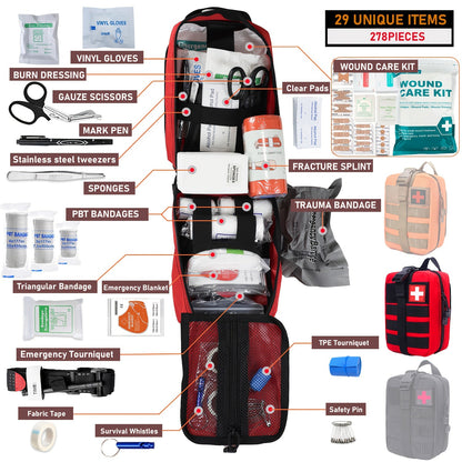 Tactical IFAK Kit 278 Piece Outdoor Emergency First Aid Set Hiking