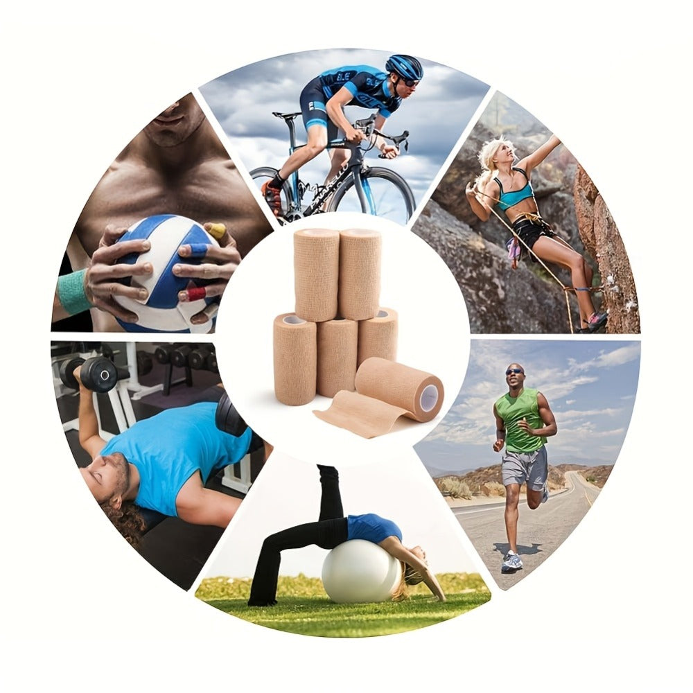 Self Adhesive Bandage Wrap 4 Inch x 5 Yards Cohesive, 6 Rolls Non-Woven Self-Sticking Athletic Tape for Ankle Knee Wrist Sprains, Breathable Elastic First Aid Medical Wrap Elbow Support