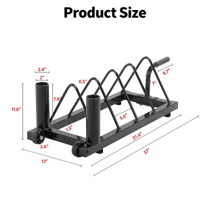 Barbell & Weight Plate Storage Rack with Wheels & Handle – 300 lb Capacity, 2 Barbell Holders, 4 Plate Slots, Powder Coated Steel for Home Gym & Garage Organization