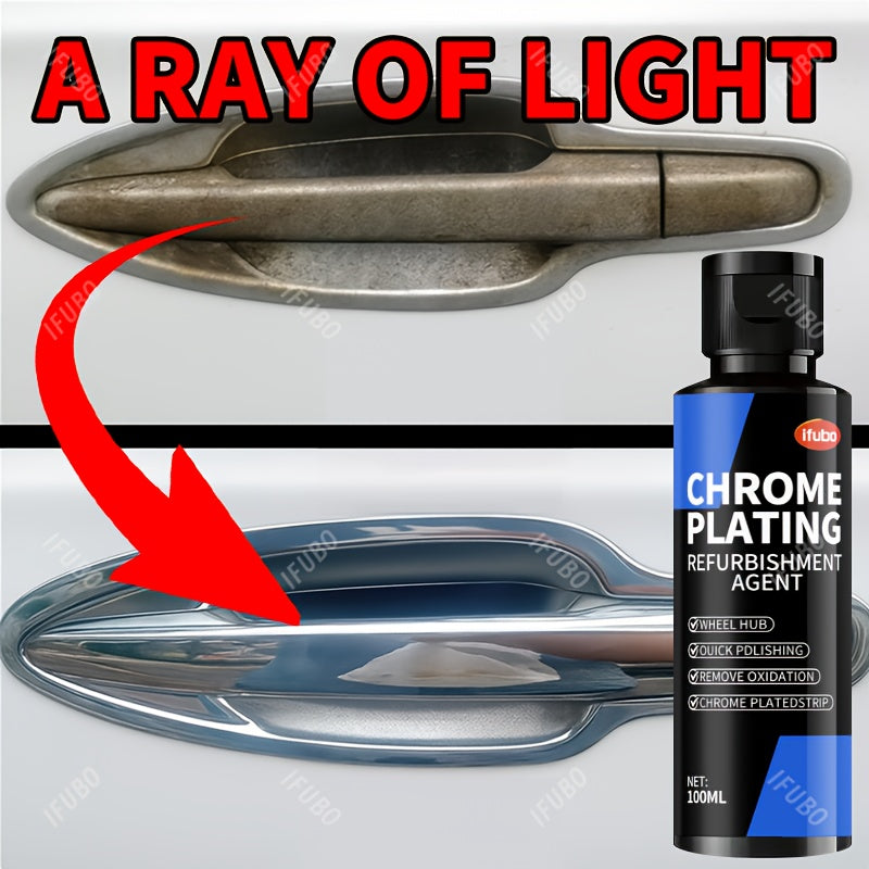 Chrome Plating Refurbishment Agent - Quick Polish & Repair for Door Handles, Window Trim, Car Badges - Removes Oxidation, Restores Shine, Universal Use, 3.38oz, Chrome Plating Refurbishment Agent, Door Handle Restoration, Sleek Bottle Design