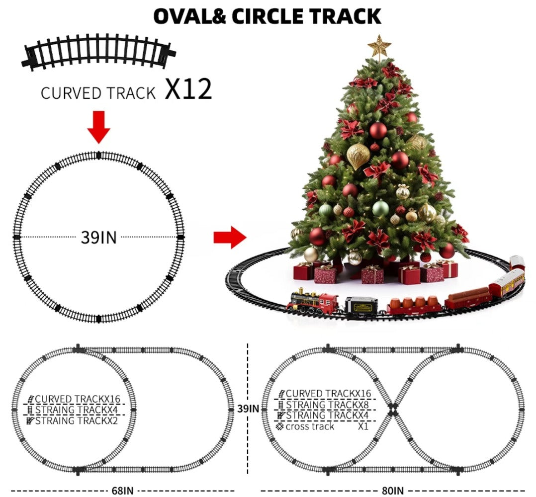 Christmas Train Set for Kids – 43PCS Electric Train Toy with Smoke, Lights & Sound, 6 Cars & 28 Tracks, Switchable Railway Layout, Holiday Birthday Gift for Boys Girls Toddlers