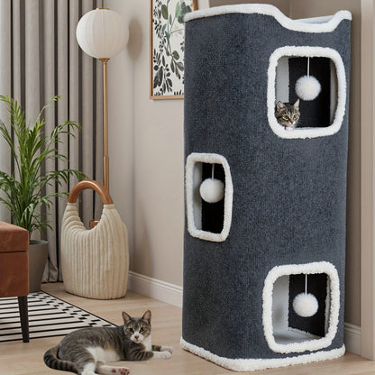 Cat Tree Tower Multi-Level Foldable Cat Condo for Indoor Cats - Scratch-Resistant Carpet, Hanging Bell Ball, Cozy Top Bed, Sturdy Frame Cat House with Multiple Entrances, 1 3 4 Tier Options for Kittens & Adults