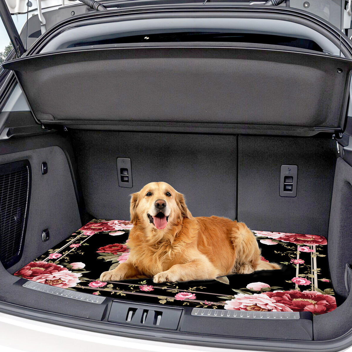 1pc Car Rear Cargo Pad, Elegant Pink Peony Floral Arrangementthe Pattern Design, Anti-Slip, Wear-Resistant, Washable, Keep The Car Interior Clean And Tidy, General, Pet Mat, Car Accessories Interior.