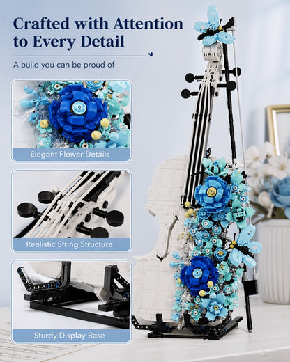 Flower Violin Building Block Set 1419pcs – 3D Musical Instrument Brick Model for Adults & Teens, Elegant Home Office Decor Display, Unique Birthday Father's Day Christmas Gift for Music Lovers