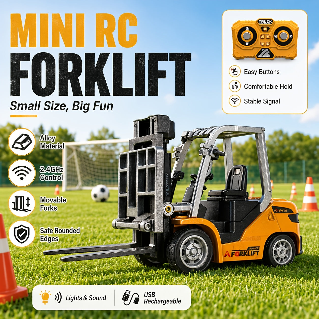 Remote Control Excavator Loader Dump Truck Toy for Kids 2.4GHz Alloy RC Construction Vehicle with Light & Sound, USB Rechargeable, Boys Gift for Halloween Thanksgiving Christmas Birthday Ages 3+