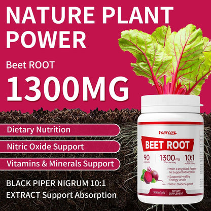 Beet Root Capsules 1300mg High Strength – Nitric Oxide Booster for Blood Flow, Circulation & Cardiovascular Support – Plant-Based Vegetarian Formula – 1/2/3 Bottle Options – Vitamins & Supplements
