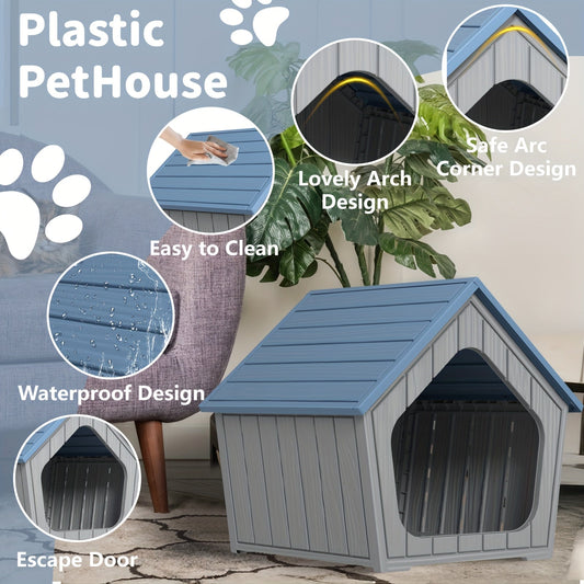 Outdoor Cat House XL Resin Weatherproof Cat Shelter with Raised Floor Indoor Outdoor Small Animal Enclosure Easy Assembly Cat Play Cage 23.43x22.64x22.8 Inch