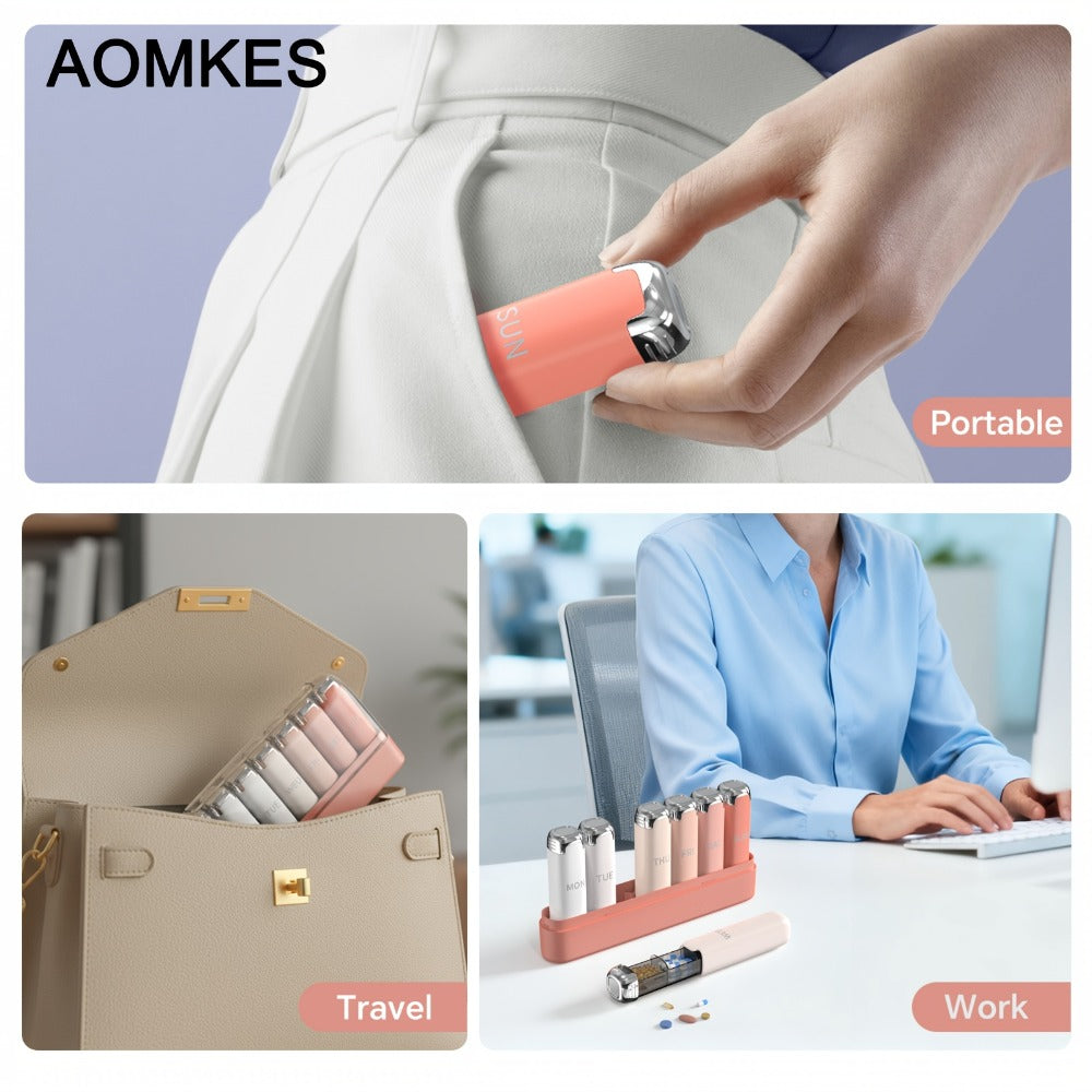 Weekly Pill Organizer for Women, 7-Day 3-Times-a-Day Pill Box with 21 Compartments, Removable Travel Pill Case, Vitamin & Supplement Organizer, Spill-Proof Gradient Pink Lipstick Design Gift for Mom