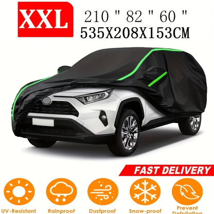 210T High-quality, Durable, Scratch-resistant 6-layer Full Car Cover, Suitable for SUVs And Sedans, All-season Car Cover Waterproof, Indoor And Outdoor, Snow-proof, Dust-proof, UV-proof, All-weather Protection with Reflective Strips, XL XXL Black