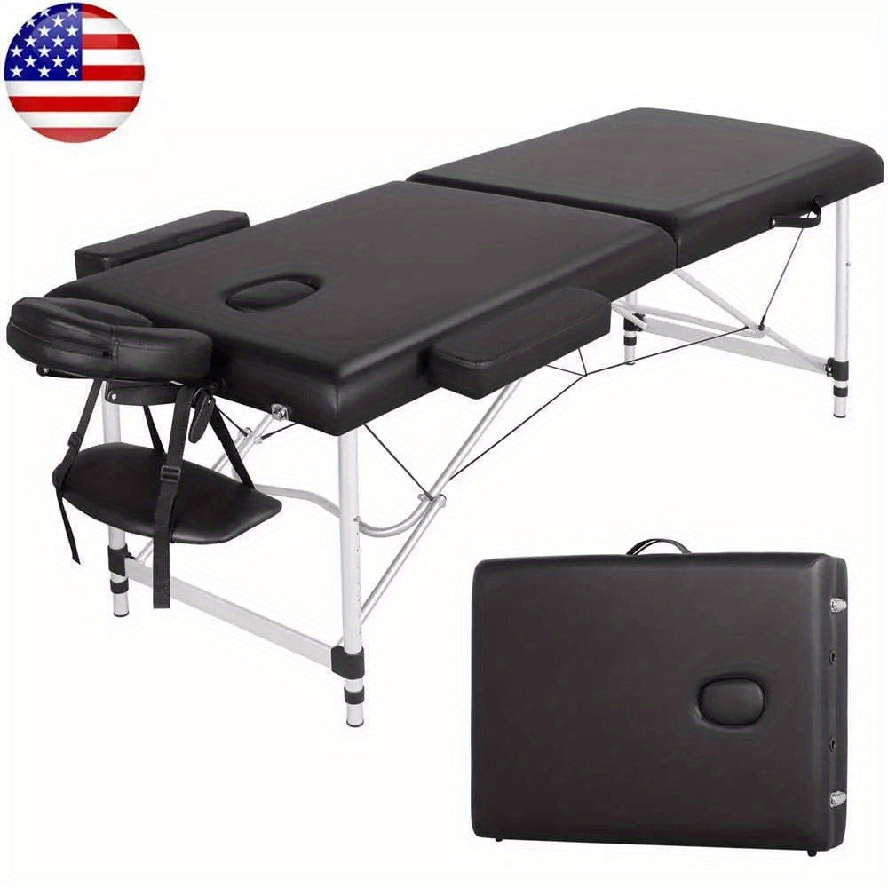 Portable Massage Table Folding Aluminum Frame PU Leather Adjustable Height 3-Section Spa Bed for Lash Extensions Esthetician Tattoo Facial Waxing Home Salon Use with Carrying Bag