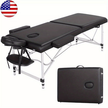 Portable Massage Table Folding Aluminum Frame PU Leather Adjustable Height 3-Section Spa Bed for Lash Extensions Esthetician Tattoo Facial Waxing Home Salon Use with Carrying Bag