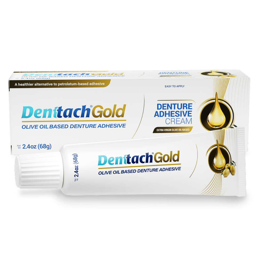 Denture Adhesive Cream – Olive Oil-Based All-Day Secure Hold for Full & Partial Dentures, Zinc-Free Petroleum-Free Non-Glue Cushion Soft Reliner, Tightens Loose Dentures, 2.4oz Natural Formula