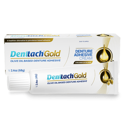 Denture Adhesive Cream – Olive Oil-Based All-Day Secure Hold for Full & Partial Dentures, Zinc-Free Petroleum-Free Non-Glue Cushion Soft Reliner, Tightens Loose Dentures, 2.4oz Natural Formula