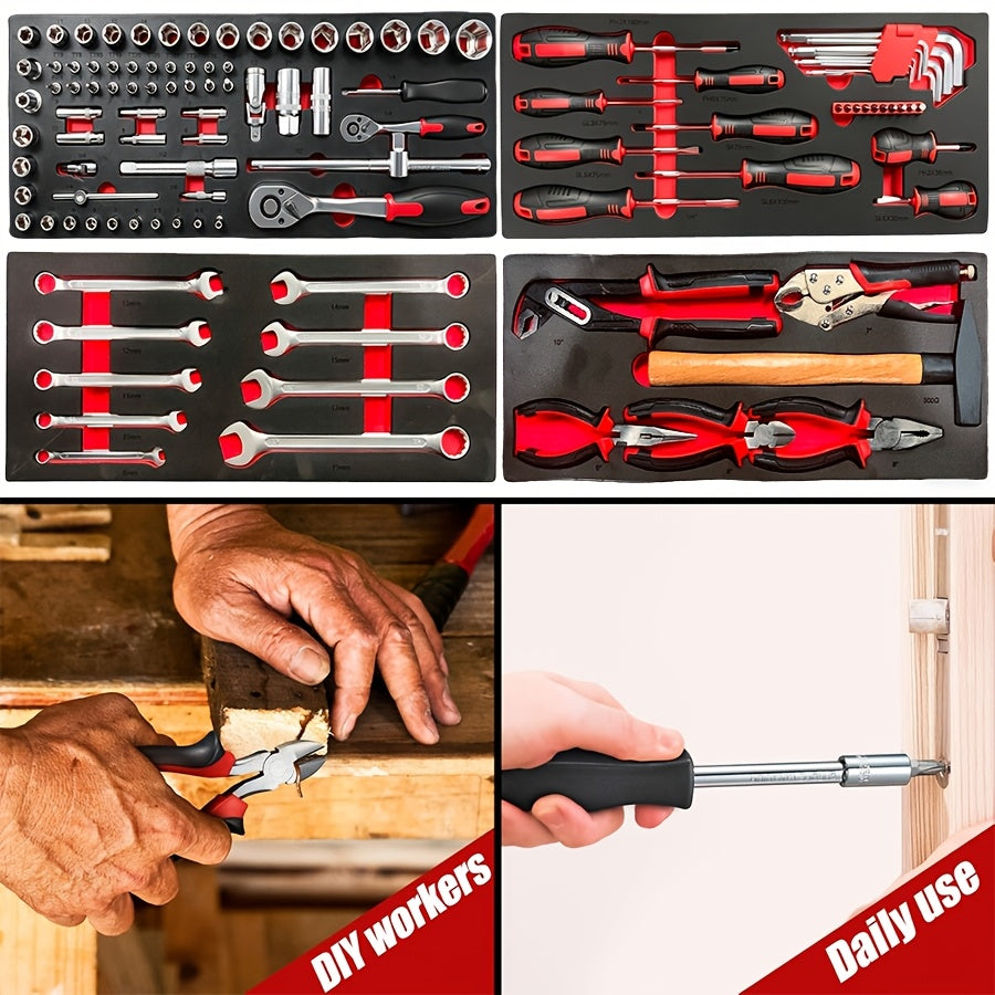 BOURVILL 52+1/108/321pcs Three-Drawer Hardware Tool Storage Box | Portable Self-Locking Toolbox | Automotive Repair Tool Set | Ideal for Organizing And Storing Hardware | Suitable for Automotive, Motorcycle, And Home Repair Work