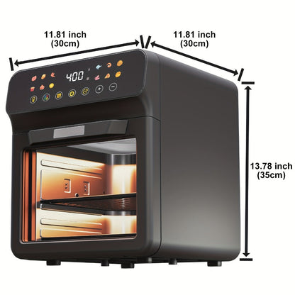 Air Fryer Toaster Oven Combo Extra Large – 12-Quart Countertop Convection Oven with Digital Touchscreen, 12 Preset Functions, Baking, Roasting & Reheating, Family-Sized Meals, Black