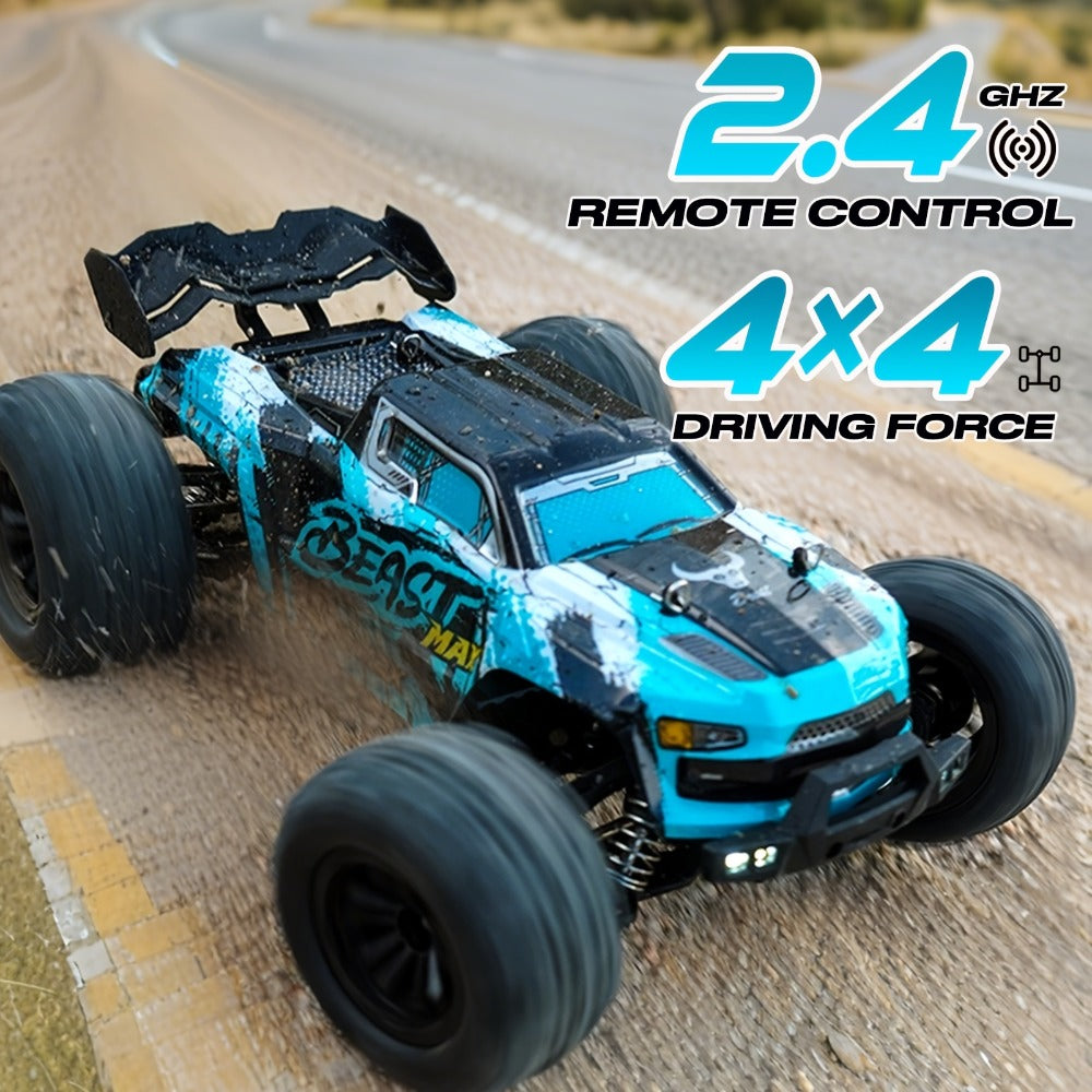 High Speed RC Car 1:16 Scale 4WD 70KM/H Off-Road Drift Racing Vehicle with RC390 Motor, 2.4GHz Remote Control, LED Lights, Head-Up Wheelie, 2 Batteries – All-Terrain Kids & Adult Gift