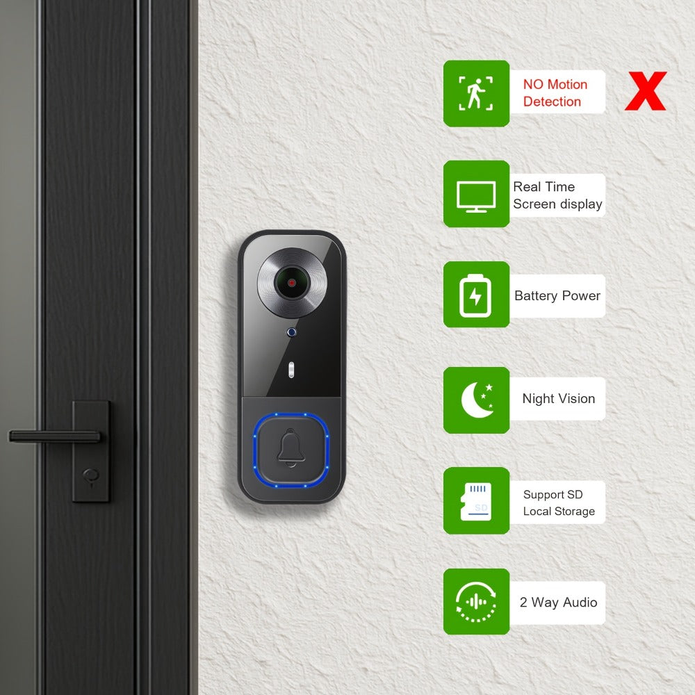 Video Doorbell Camera 1080P HD Wireless with Night Vision, Motion Detection, Two-Way Audio, Indoor Chime & Cloud Storage – 5200mAh Battery, 166° Wide Angle, 2.4GHz WiFi Smart Door Camera