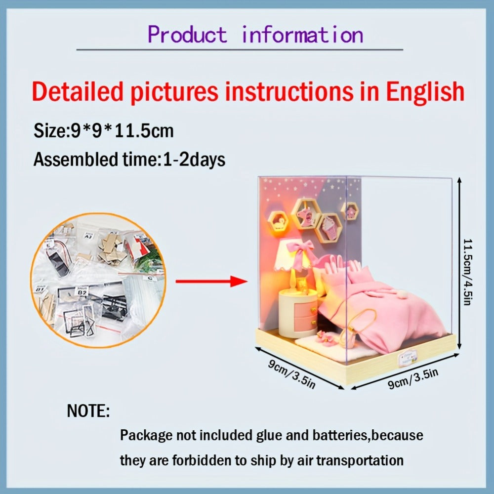 DIY Miniature Dollhouse Kit with Dust Cover Small – Mini House Model No Glue No Batteries, 4 Styles Tea Time Flavor Life Heartbeat Creativity World, Room Desk Decor Birthday Gift for Teens & Adults