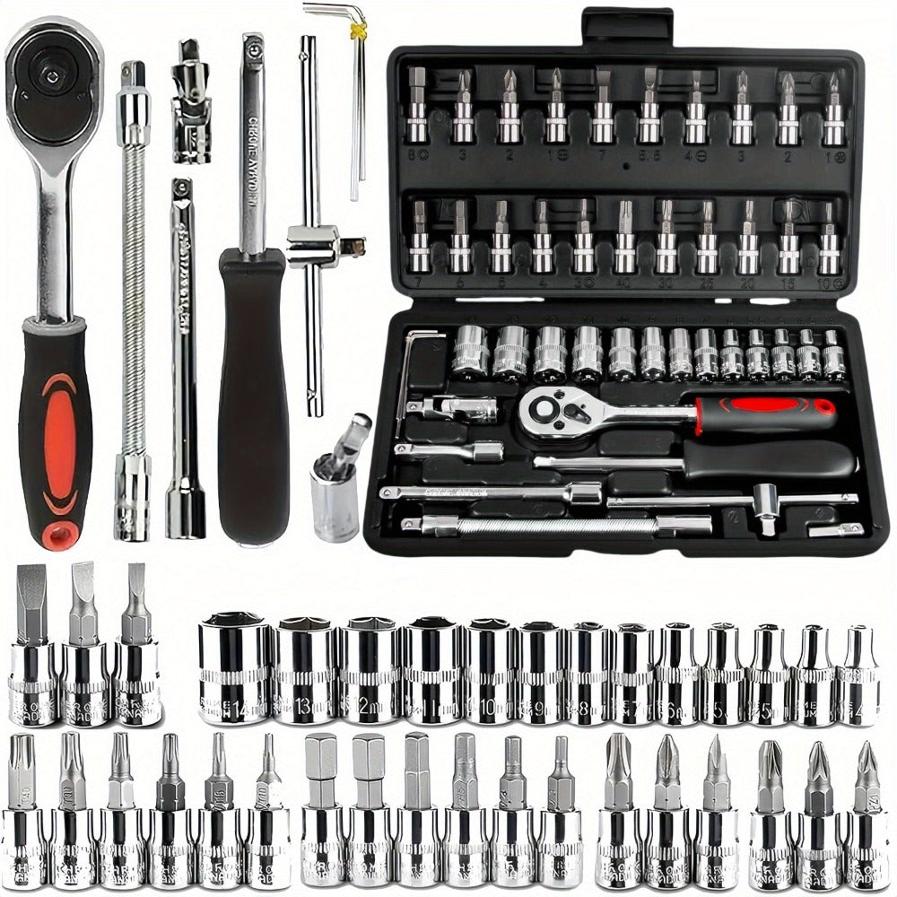 Automotive Socket Repair Tool Kit 45 / 898-Piece – 1/2-Inch & 1/4-Inch Drive Socket Set for Car Repair & Home Projects, Complete Mechanic Tool Kit, Perfect Gift for Men